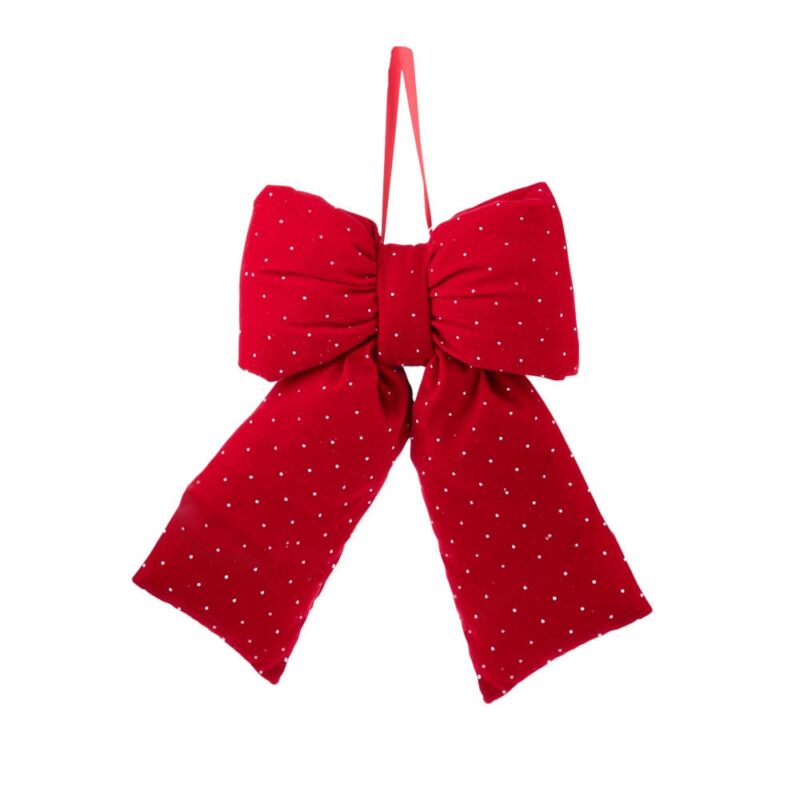 Brandani Fiocco natalizio rosso grande in velluto con punti luce 28x36 cm. Elegante decorazione per albero, porte e camino.