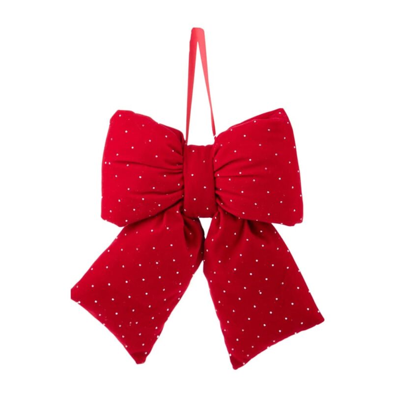Brandani Fiocco natalizio rosso in velluto con punti luce brillantini 16,5x24,5 cm. Decorazione per albero, porte e pacchi. Acquista su Savino Arte e Design!