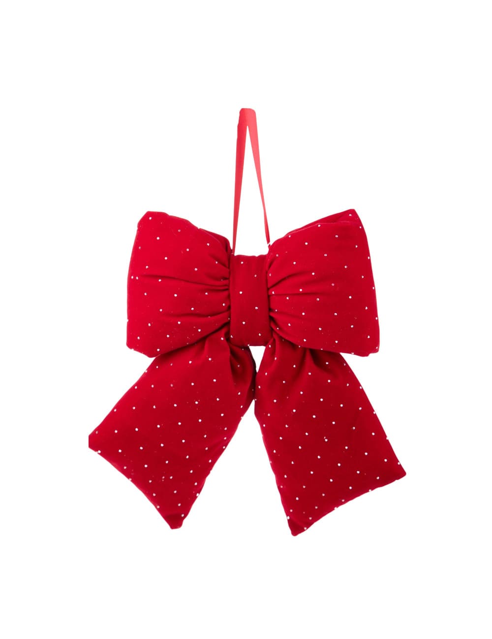 Brandani Fiocco natalizio rosso in velluto con punti luce brillantini 16,5x24,5 cm. Decorazione per albero, porte e pacchi. Acquista su Savino Arte e Design!