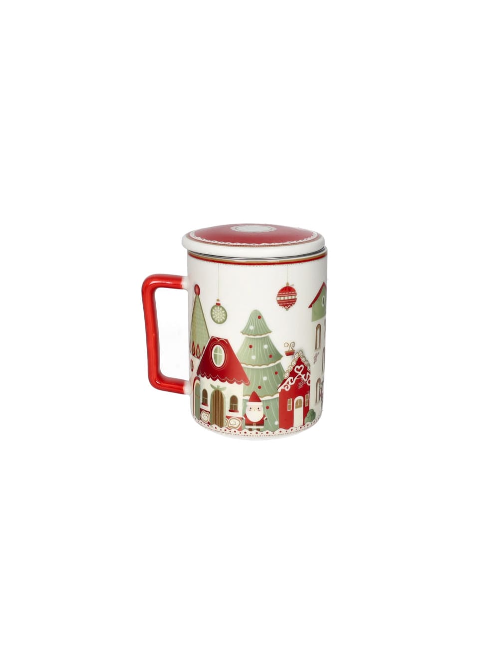 Brandani Mug bianca Villaggio in Festa in New Bone China con coperchio. Tazza natalizia elegante per tisane e infusi. Acquista su Savino Arte e Design!