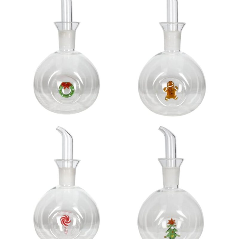 Brandani Oliera sferica in vetro borosilicato con decoro natalizio interno 50 cl (10x20 cm). Bottiglia decorativa per olio.