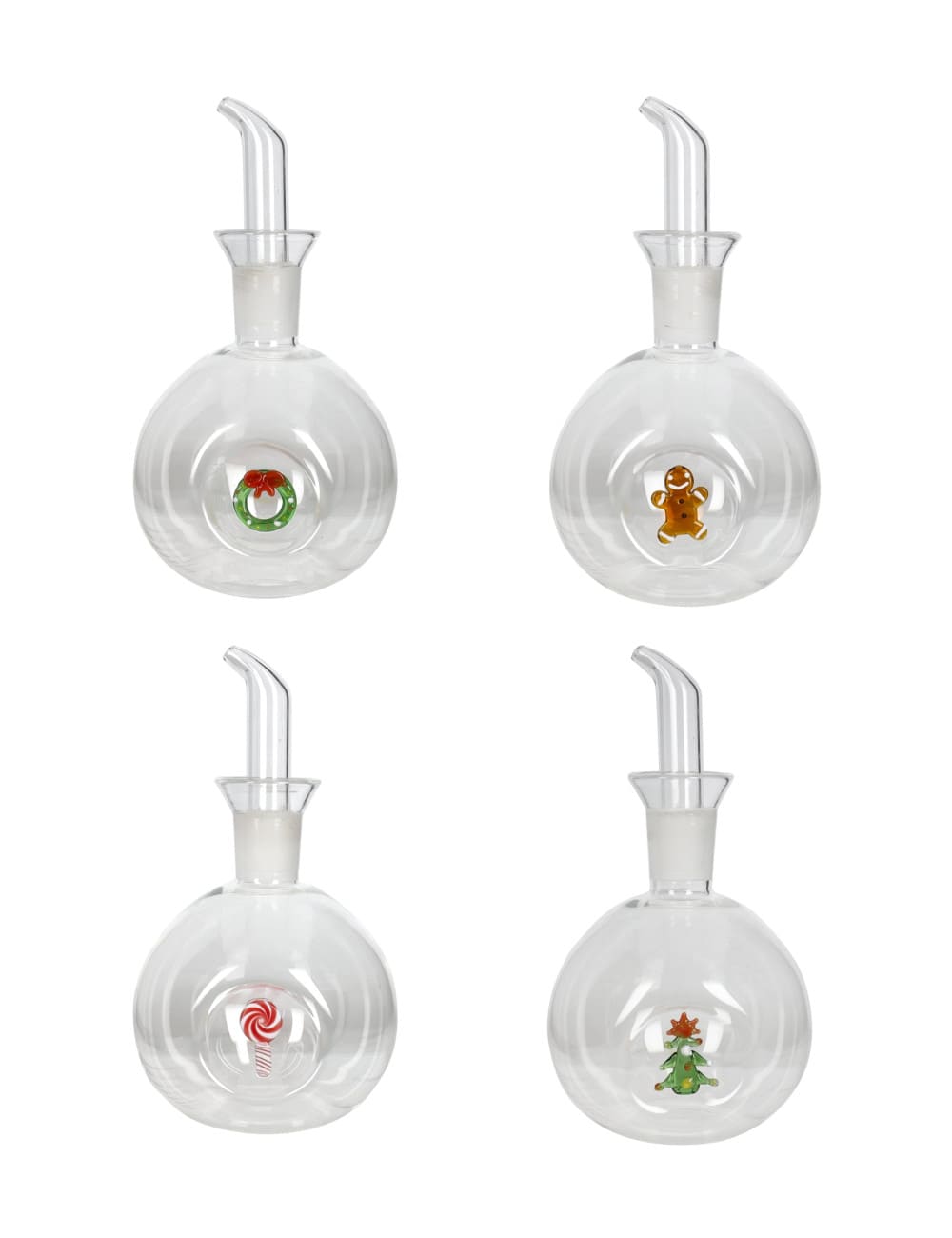 Brandani Oliera sferica in vetro borosilicato con decoro natalizio interno 50 cl (10x20 cm). Bottiglia decorativa per olio.