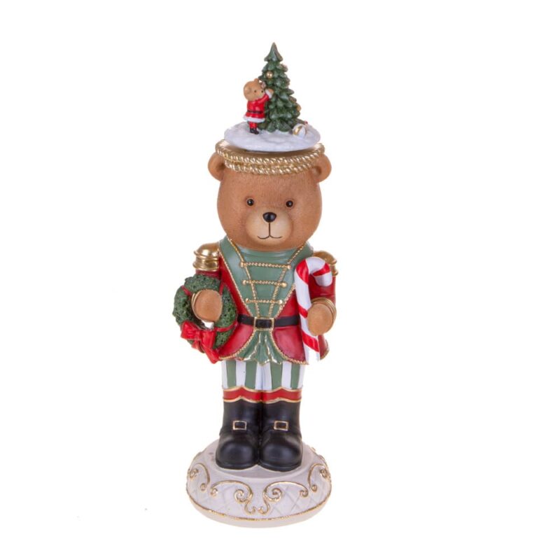 Brandani decoro orso soldatino rotante 37 cm con bastoncino di zucchero e alberello. Statuetta natalizia a batterie. Acquista su Savino Arte e Design!