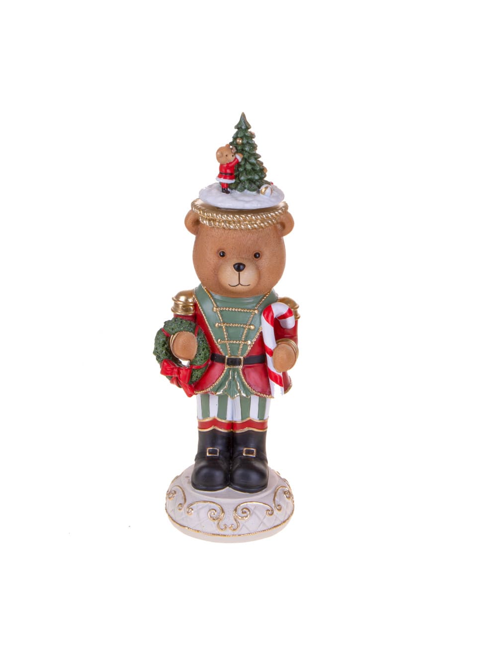Brandani decoro orso soldatino rotante 37 cm con bastoncino di zucchero e alberello. Statuetta natalizia a batterie. Acquista su Savino Arte e Design!