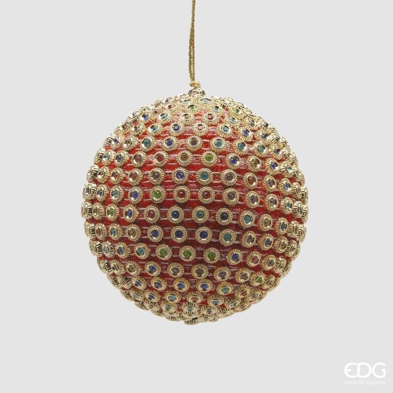 Pallina di Natale Infinity EDG diametro 10 cm rossa e oro con castoni gioiello. Lussuoso addobbo per l'albero. Acquista su Savino Arte e Design!