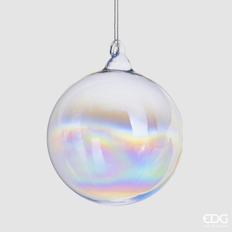 Pallina di Natale in vetro iridescente EDG diametro 12 cm. Sfera trasparente con riflessi arcobaleno e madreperla. Acquista su Savino Arte e Design!