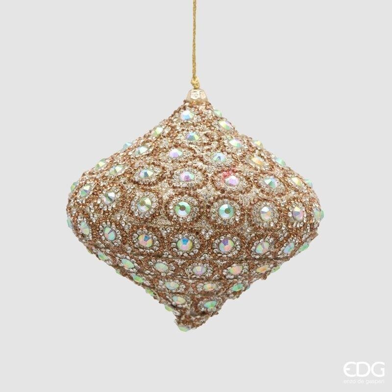 EDG Enzo De Gasperi Sfera a Trottola Gioiello Oro e Cristalli. Pendente natalizio sagomato glitterato con strass e pietre iridescenti. Savino Arte e Design!