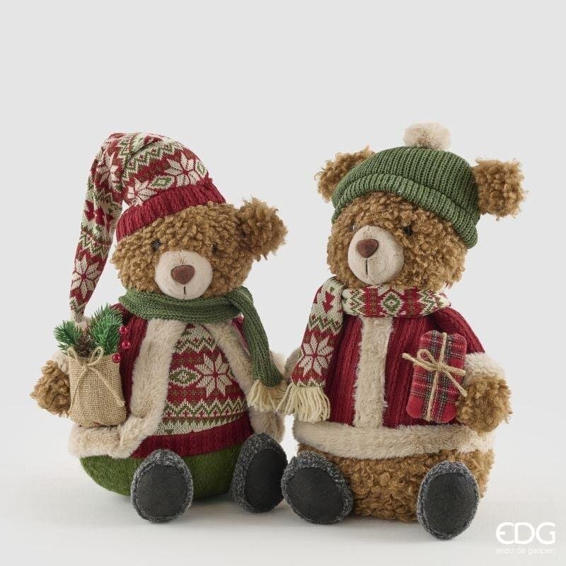 Orsetto di montagna in peluche EDG altezza 40 cm con abiti in maglia e pelliccia. Elemento decorativo venduto al pezzo singolo. Acquista su Savino Arte e Design!
