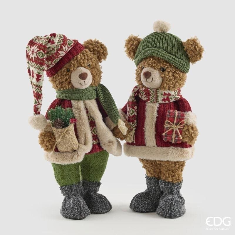 Orsetto di montagna in peluche EDG altezza 52 cm con abiti in maglia e pelliccia. Elemento decorativo venduto al pezzo singolo. Acquista su Savino Arte e Design!