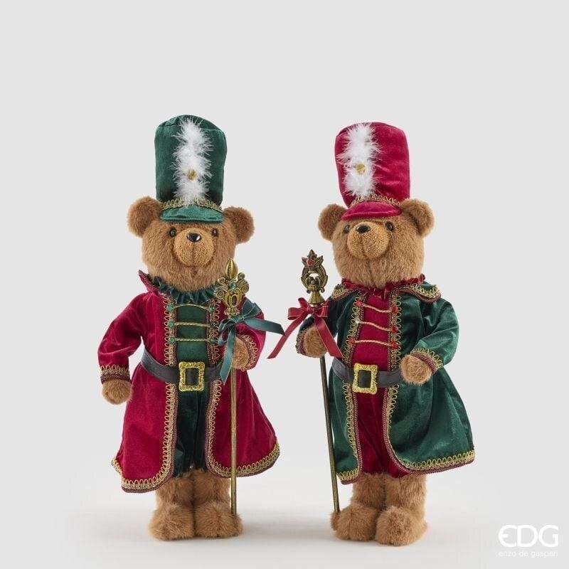 Scopri l'Orso Peluche Soldatino in velluto EDG da 60 cm. Elegante decorazione natalizia, venduta singolarmente, ideale per arredi scenografici. Acquista ora!