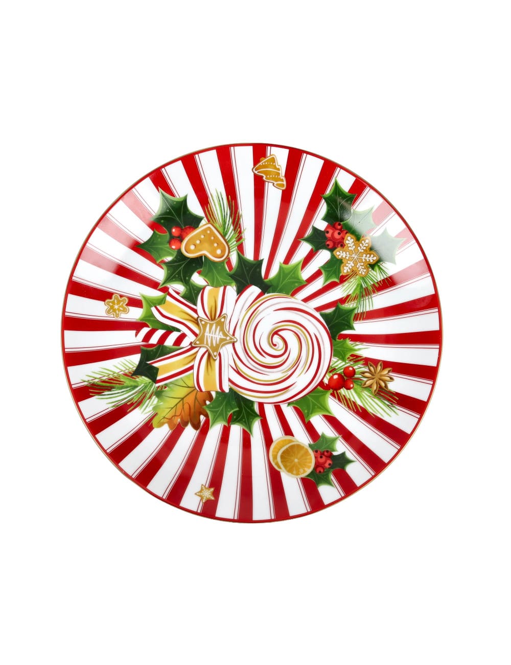 Brandani Piatto portata tondo Le Chicche in porcellana decorata. Piatto natalizio a righe per servire dolci e torte. Acquista su Savino Arte e Design!
