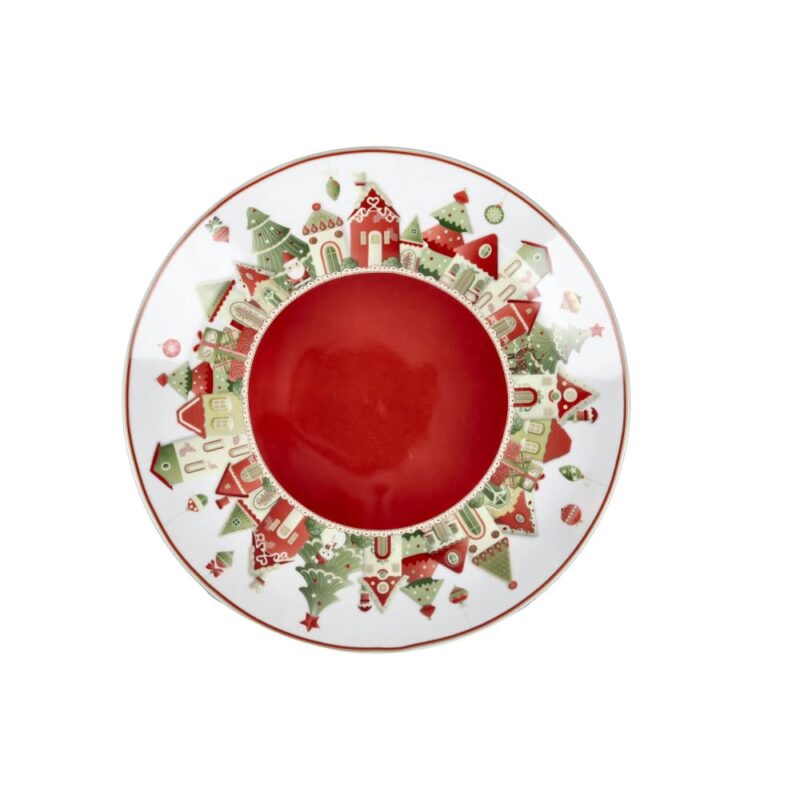 Brandani Piatto Portata Villaggio in Festa in New Bone China. Piatto tondo decorato per dolci e portate natalizie. Acquista su Savino Arte e Design!