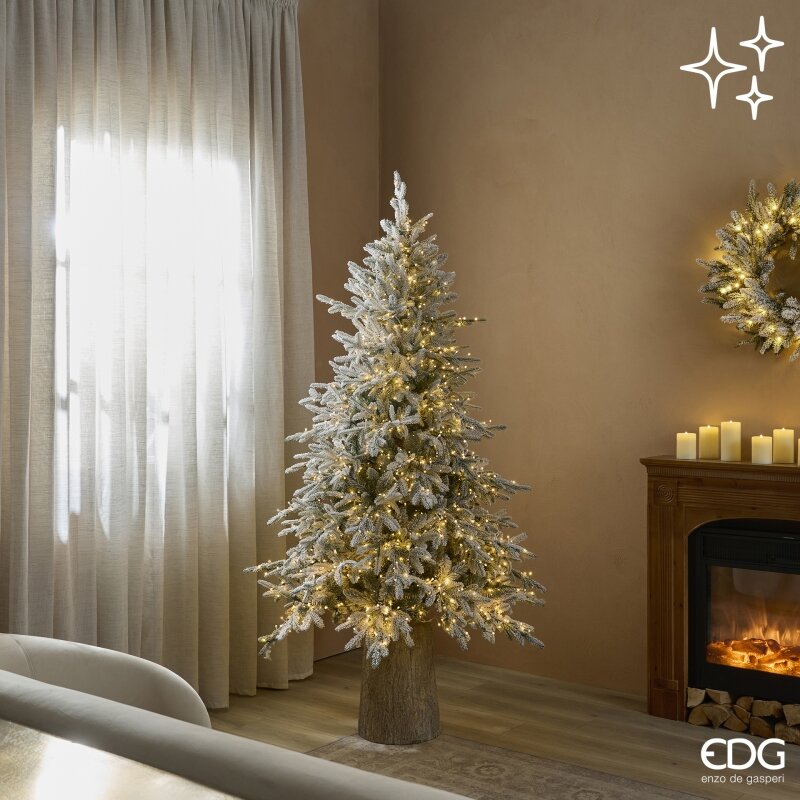 Albero di Natale Pino Cortina Innevato EDG 180 cm Ø125 cm con 1800 mini LED, telecomando, IP44. Fogliame Real Touch e apertura ad ombrello. Savino Arte e Design!