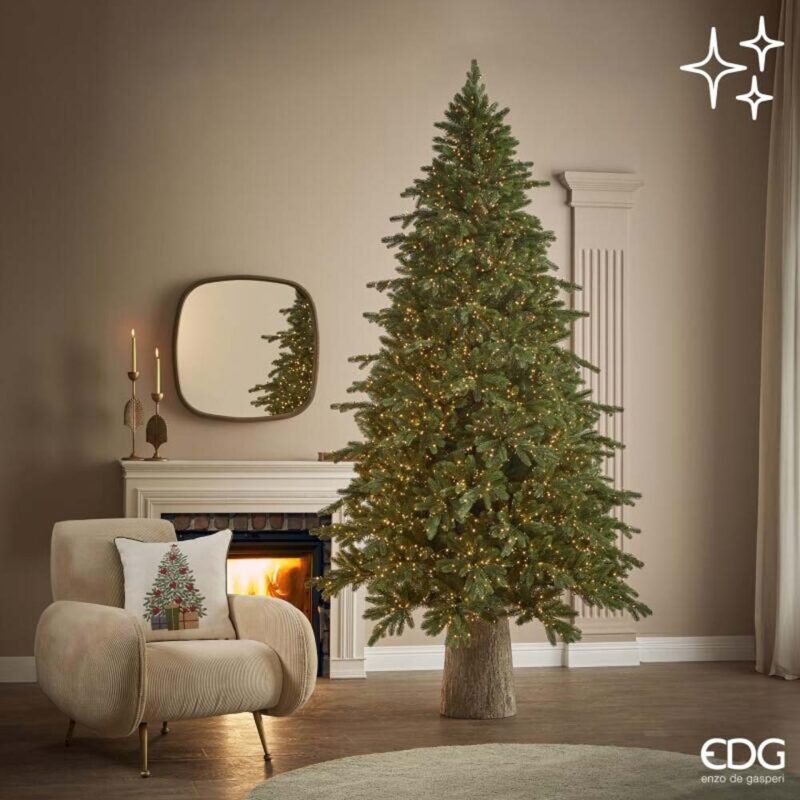 Albero di Natale Total PE Pino Imperial New EDG 240 cm Ø150 cm con 5300 mini LED, telecomando, IP44. Fogliame 100% Real Touch e apertura ad ombrello.