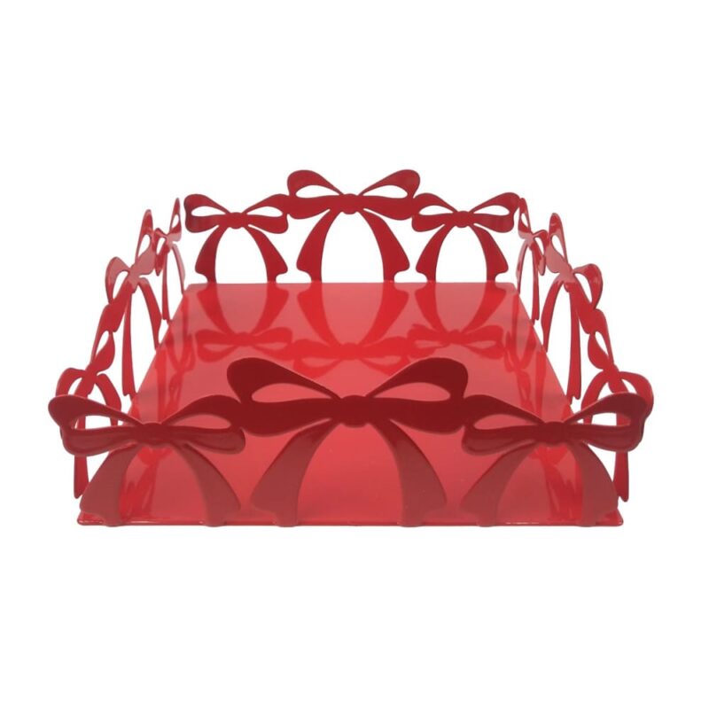 Brandani Portatovaglioli piatto a vaschetta in metallo rosso con fiocchi 17x17 cm. Accessorio tavola natalizio elegante. Acquista su Savino Arte e Design!