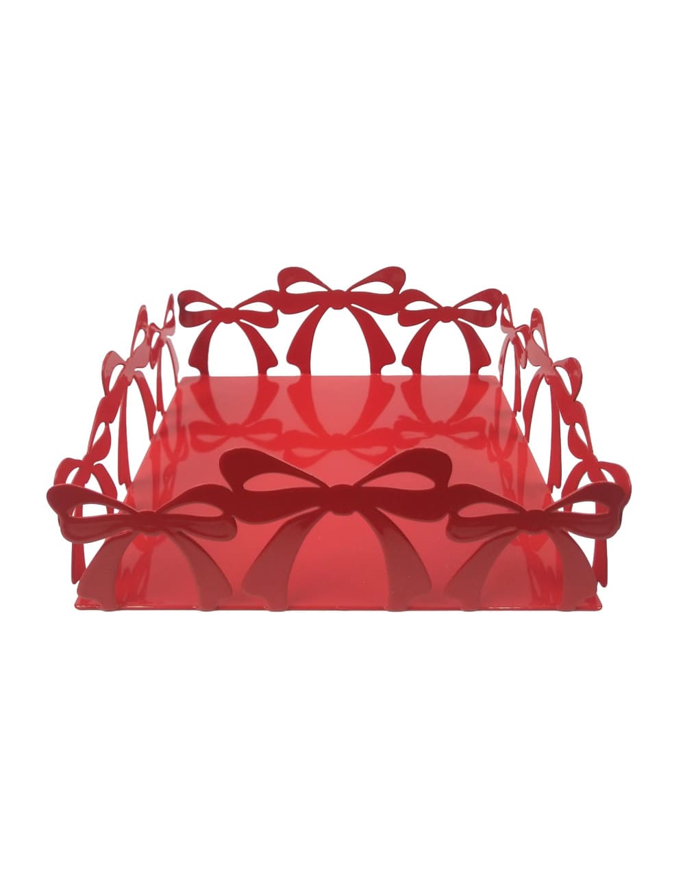 Brandani Portatovaglioli piatto a vaschetta in metallo rosso con fiocchi 17x17 cm. Accessorio tavola natalizio elegante. Acquista su Savino Arte e Design!