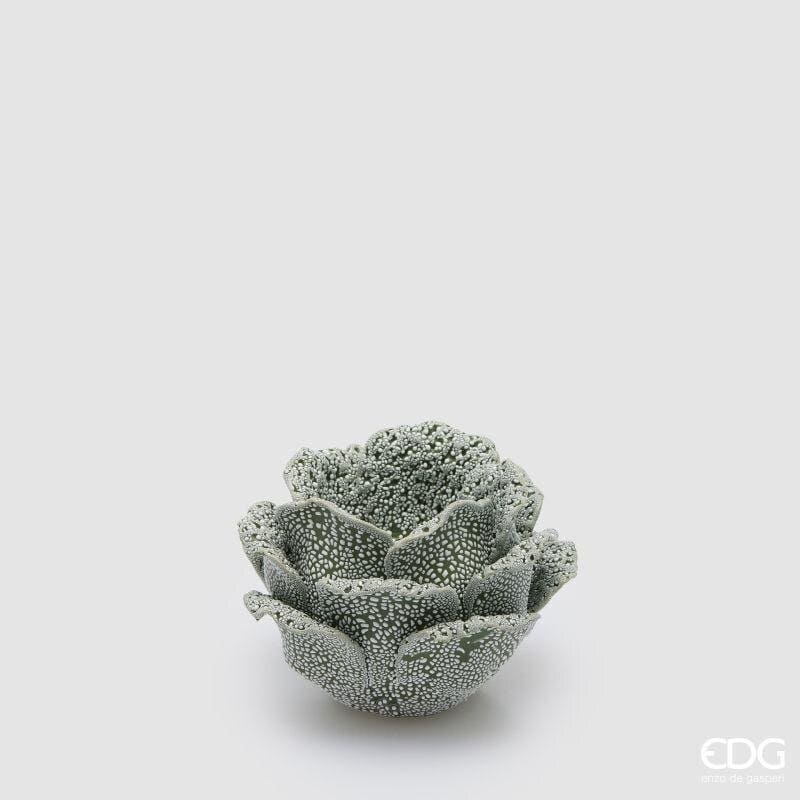 Portacandela rosa effetto zucchero verde EDG. Raffinato bocciolo in ceramica per la tua tavola di Natale. Acquista online su Savino Arte e Design!