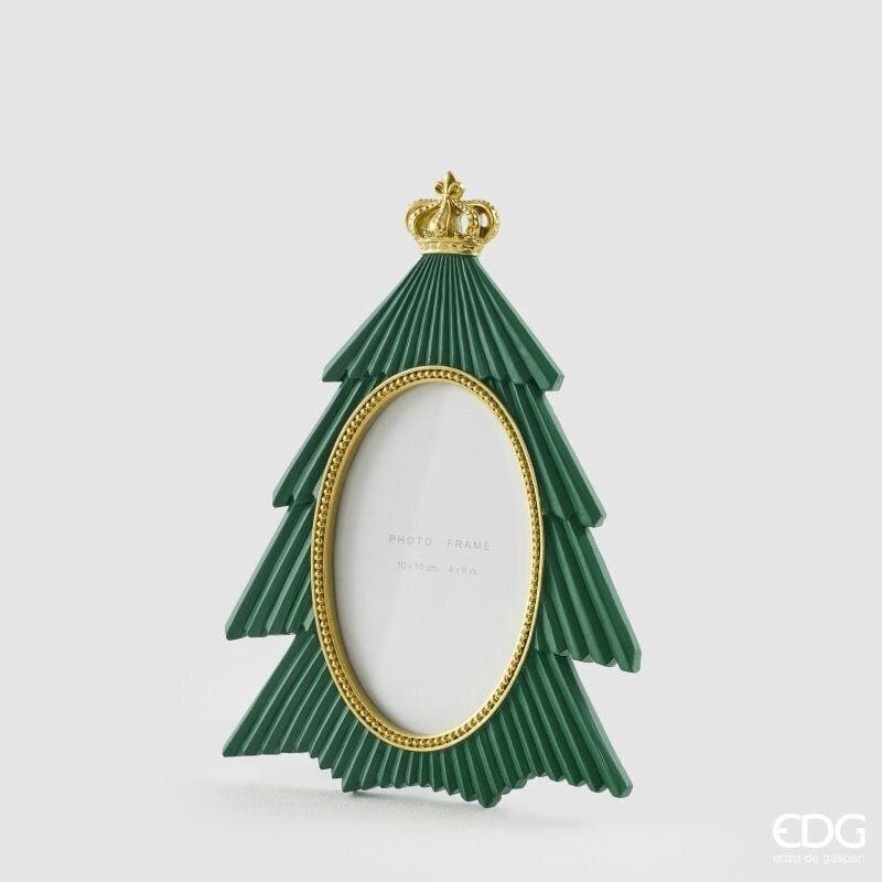 Portafoto natalizio a forma di albero verde EDG per foto 10x15 cm. Cornice con corona reale oro e passepartout ovale. Acquista su Savino Arte e Design!