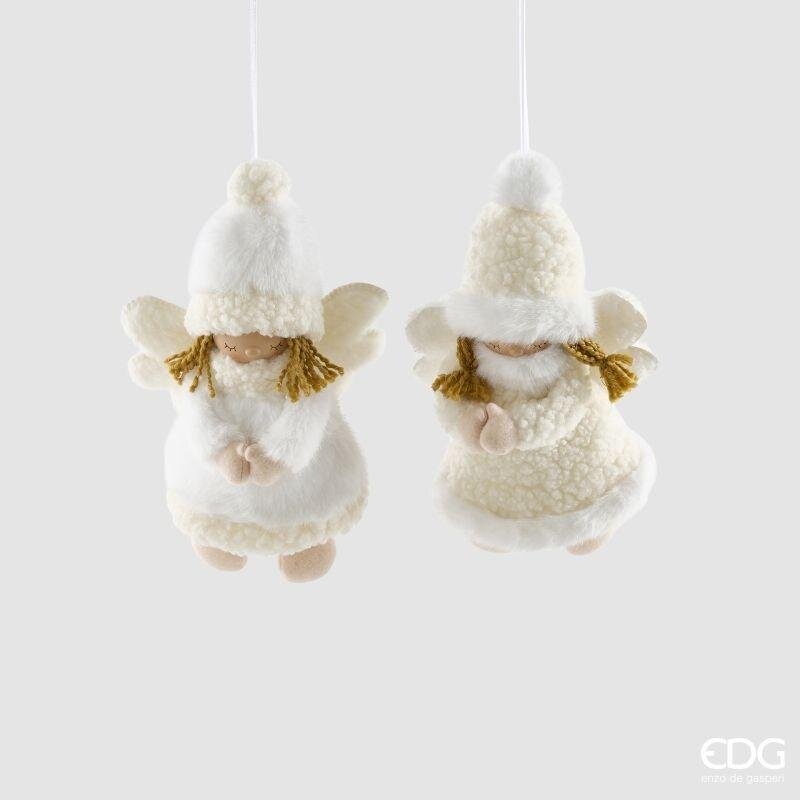 Pupazzo Angelo da appendere EDG 26 cm. Soffice addobbo natalizio in bouclé e peluche bianco per albero. Vendita pezzo singolo. Savino Arte e Design!