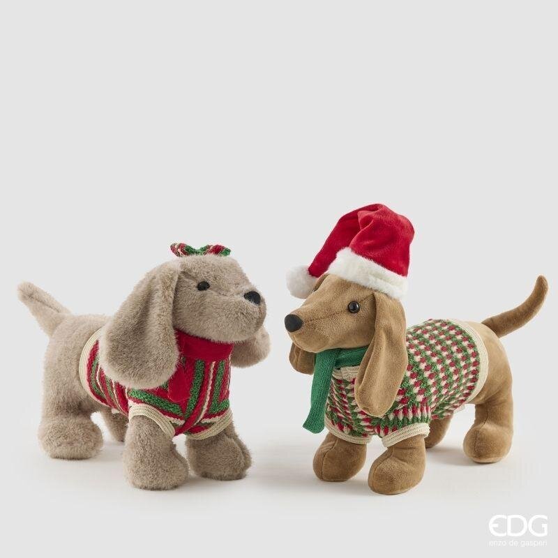Pupazzo Cane di Natale EDG 31 cm. Morbida decorazione natalizia in stoffa con maglioncino. Vendita pezzo singolo assortito. Savino Arte e Design!