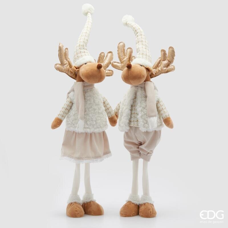 Pupazzo di Natale renna in stoffa EDG altezza 80 cm con gambe sottili. Elegante figura sartoriale panna e oro da appoggio. Acquista singolo su Savino Arte e Design!