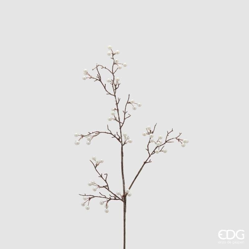 Ramo decorativo EDG altezza 80 cm con perline bianche su ramificazioni marroni. Pick elegante per vasi ed albero. Acquista su Savino Arte e Design!