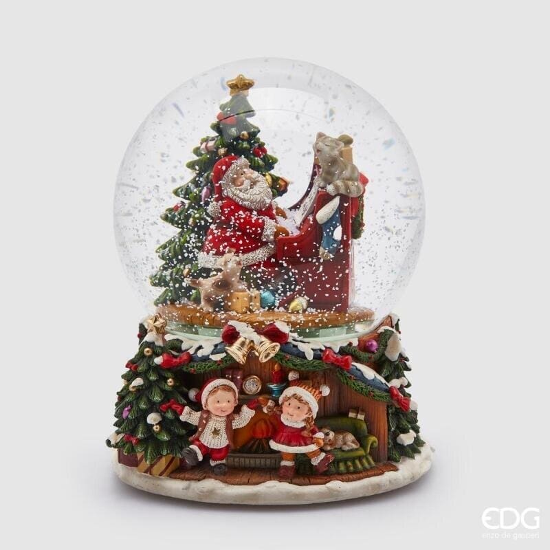 Sfera di neve natalizia EDG 21x16 cm con LED. Palla di neve con Babbo Natale al pianoforte e musica. Acquista su Savino Arte e Design!