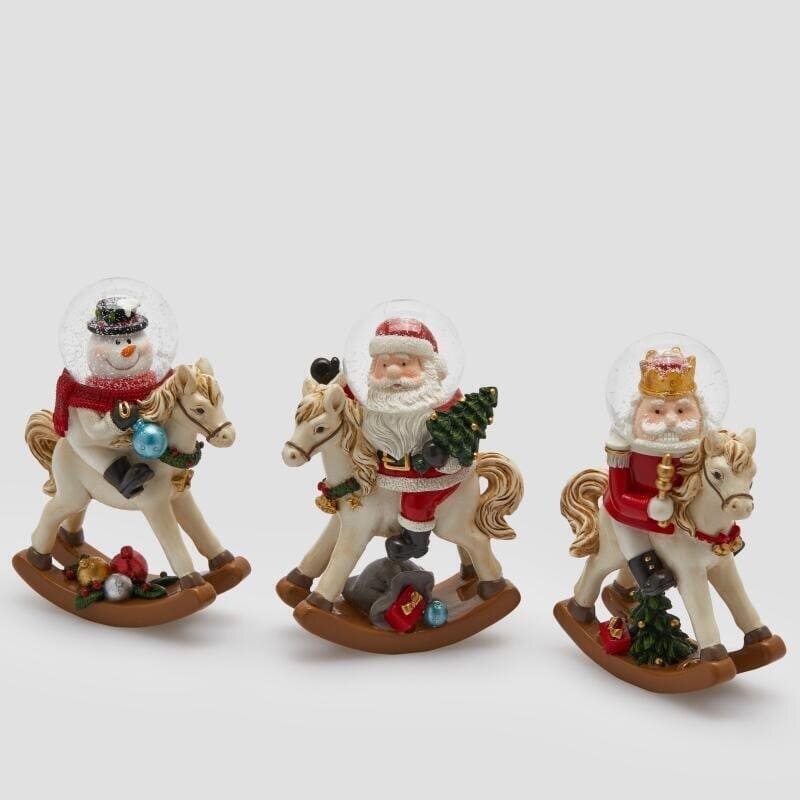 Decorazione natalizia cavallo a dondolo EDG altezza 13,5 cm con sfera di neve. Soggetti assortiti da collezione. Acquista su Savino Arte e Design!
