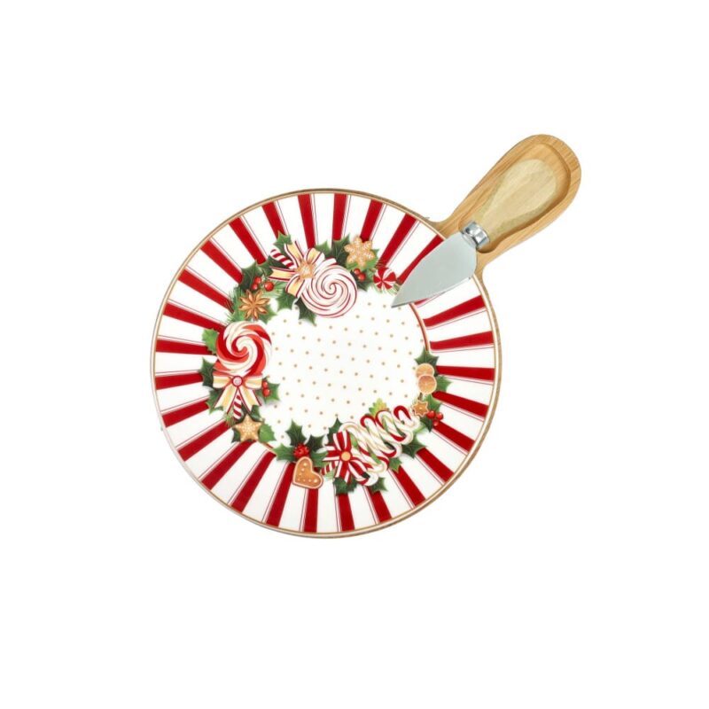 Brandani Tagliere formaggio Le Chicche in porcellana e bamboo con coltellino. Piatto da portata natalizio per aperitivi. Acquista su Savino Arte e Design!