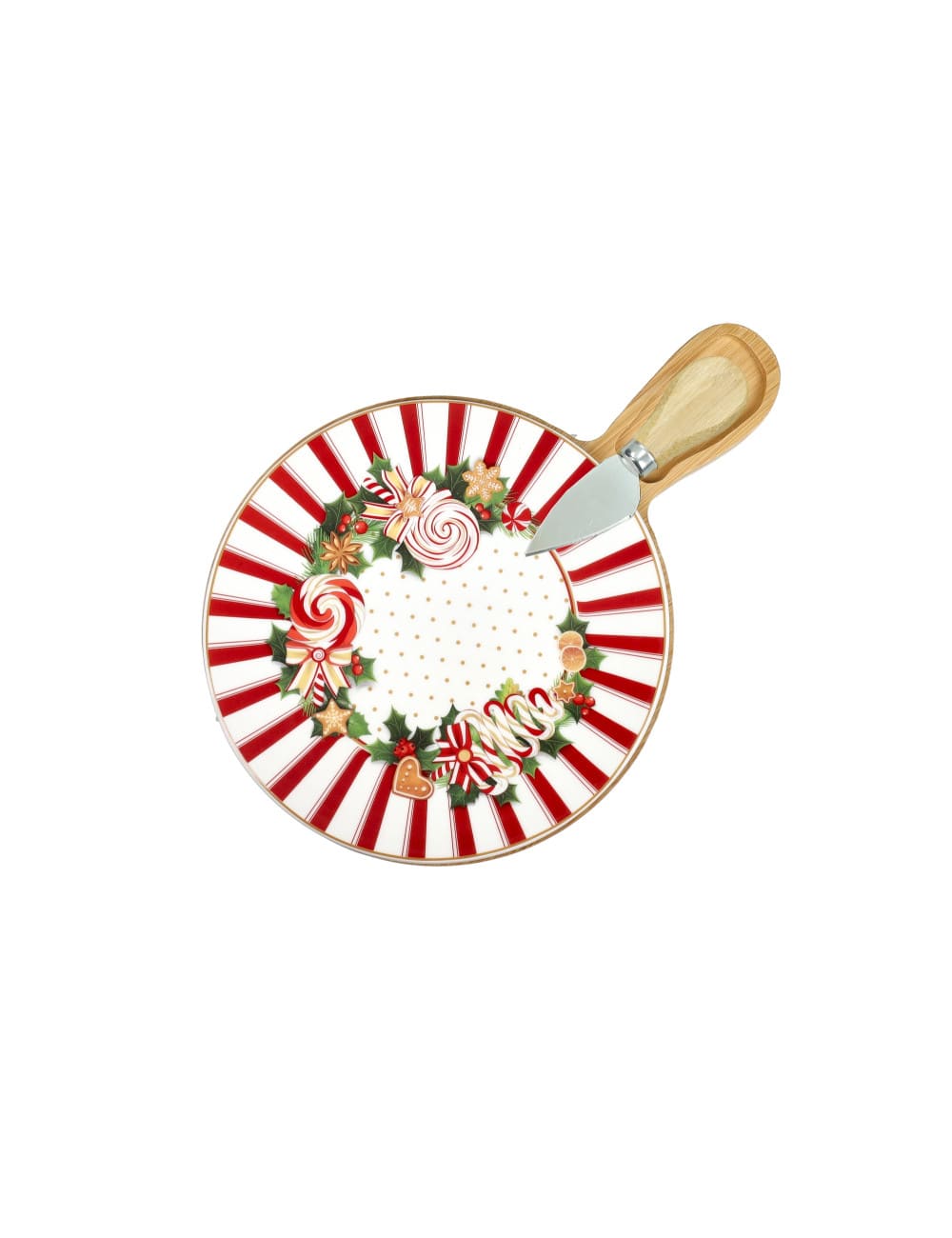 Brandani Tagliere formaggio Le Chicche in porcellana e bamboo con coltellino. Piatto da portata natalizio per aperitivi. Acquista su Savino Arte e Design!