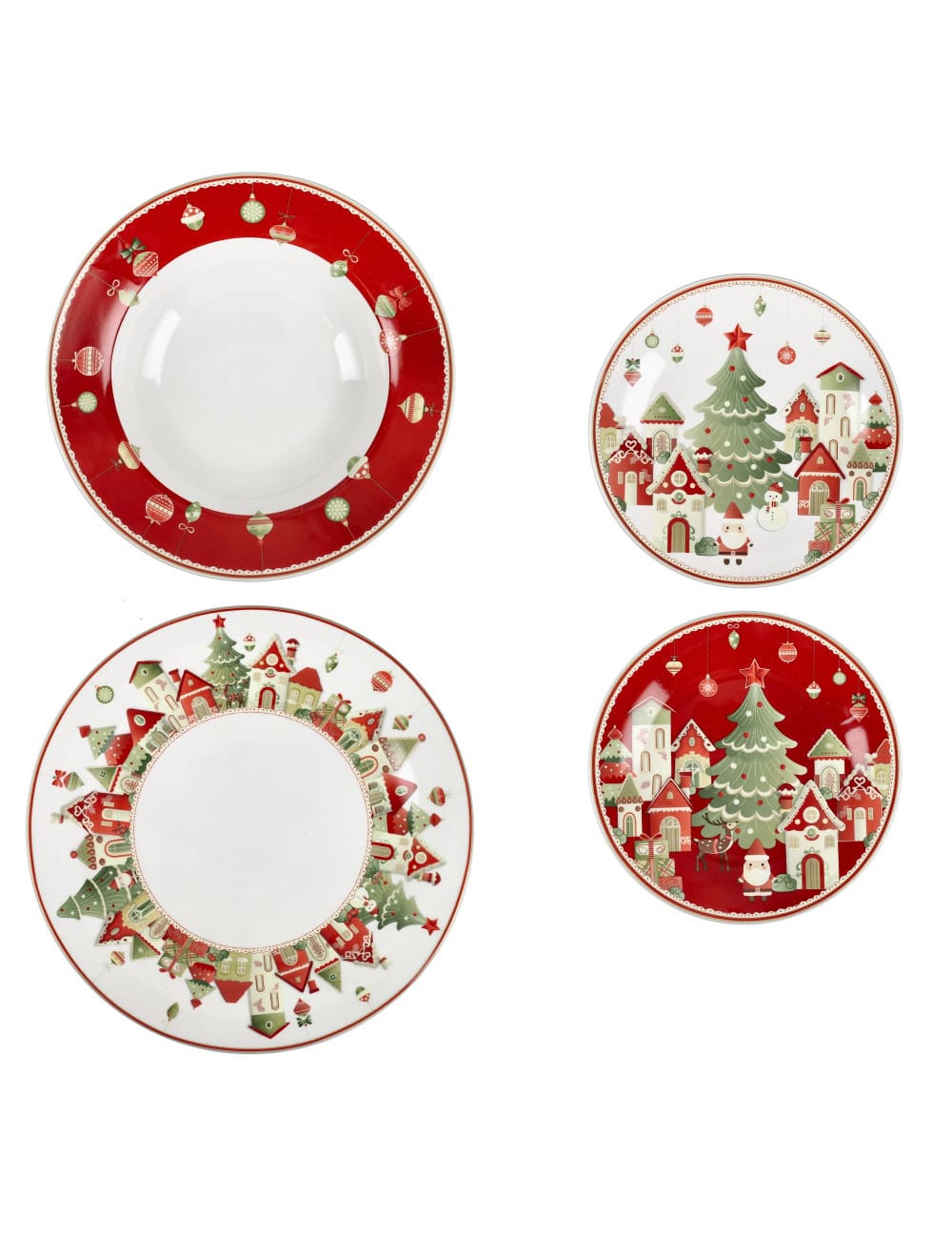 Brandani Servizio piatti 18 pezzi Villaggio in Festa per 6 persone. Servizio tavola natalizio in porcellana e New Bone China.