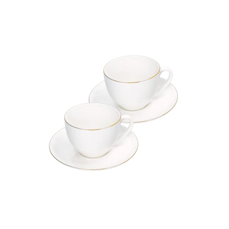 Brandani Set 2 tazzine da caffè Filo Oro in New Bone China bianca con piattino. Eleganti tazzine per espresso e pause speciali. Acquista su Savino Arte e Design!