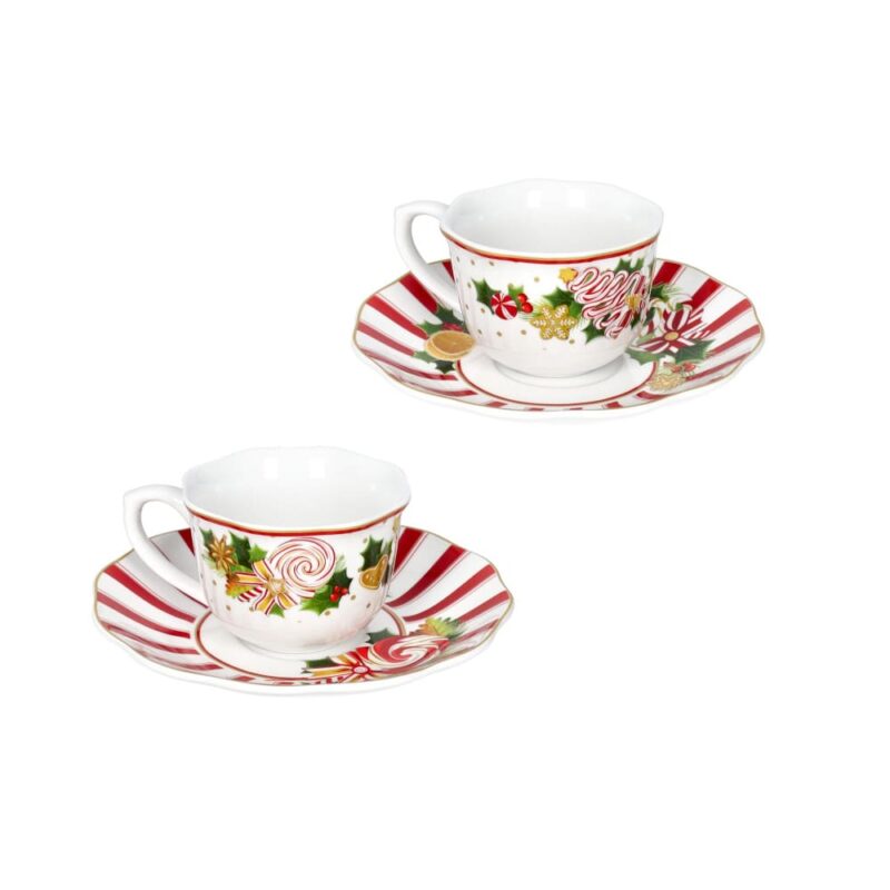 Brandani Set 2 tazzine caffè con piattino Le Chicche in porcellana decorata. Servizio espresso natalizio elegante e festoso. Acquista su Savino Arte e Design!