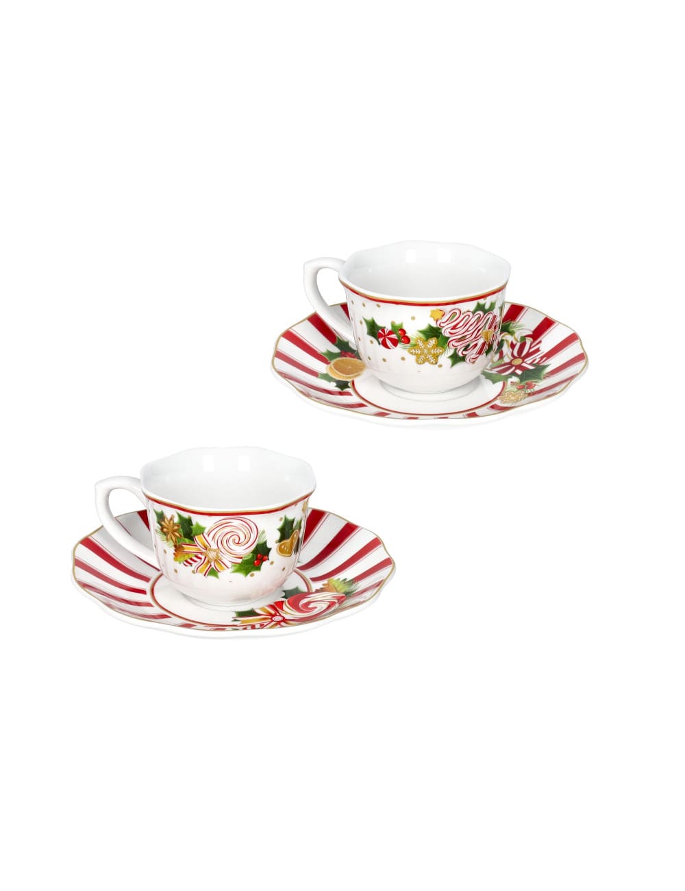 Brandani Set 2 tazzine caffè con piattino Le Chicche in porcellana decorata. Servizio espresso natalizio elegante e festoso. Acquista su Savino Arte e Design!