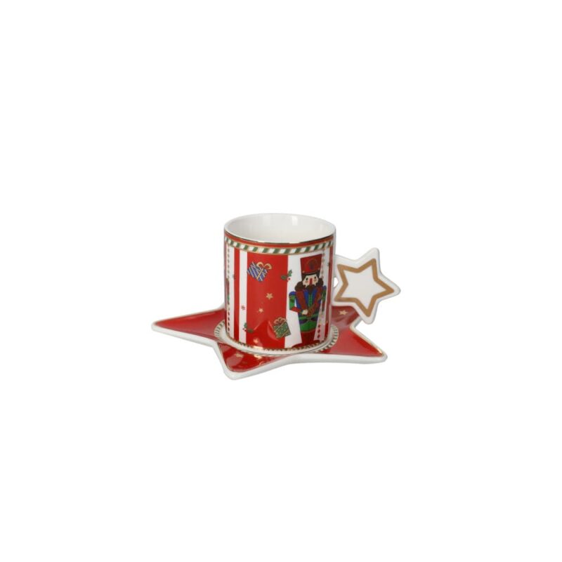 BRANDANI Set 2 Tazzine Caffè Lo Schiaccianoci in New Bone China con Piattino a Stella - immagine 3