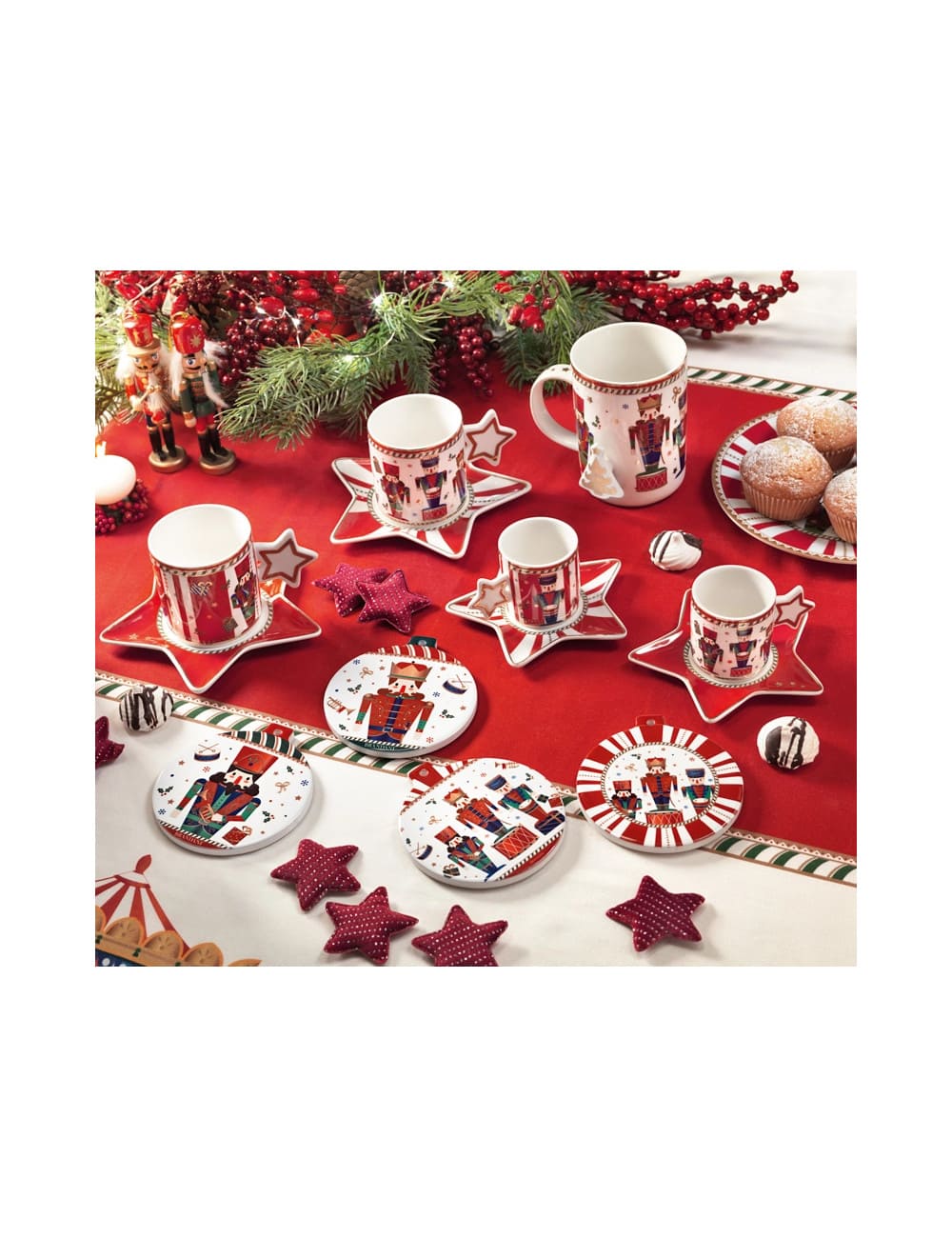 BRANDANI Set 2 Tazzine Caffè Lo Schiaccianoci in New Bone China con Piattino a Stella - immagine 2