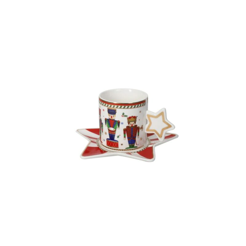 BRANDANI Set 2 Tazzine Caffè Lo Schiaccianoci in New Bone China con Piattino a Stella - immagine 4