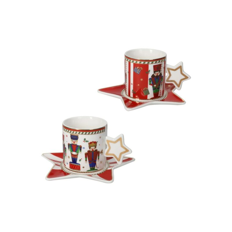 Brandani set 2 tazzine caffè Lo Schiaccianoci in New Bone China con piattino e manico a stella. Idea regalo natalizia. Acquista su Savino Arte e Design!