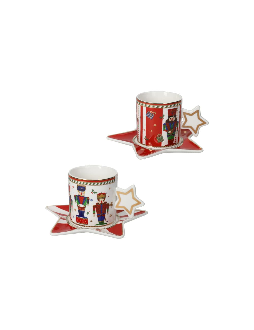 Brandani set 2 tazzine caffè Lo Schiaccianoci in New Bone China con piattino e manico a stella. Idea regalo natalizia. Acquista su Savino Arte e Design!