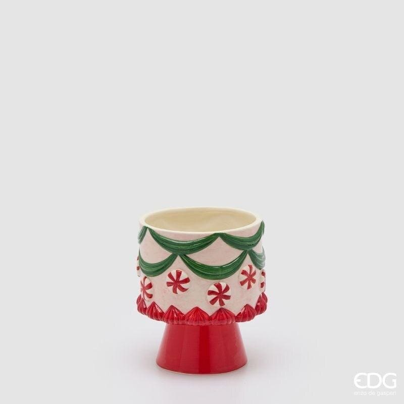 Vaso caramella natalizio in ceramica EDG 15cm: dettaglio decorativo compatto e vivace, perfetto come centrotavola festivo o porta dolciumi d'atmosfera.