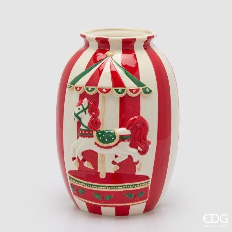 Vaso giostra con cavallo in ceramica EDG 33cm: un grande ed elegante complemento d'arredo natalizio perfetto per creare un'atmosfera magica in casa.