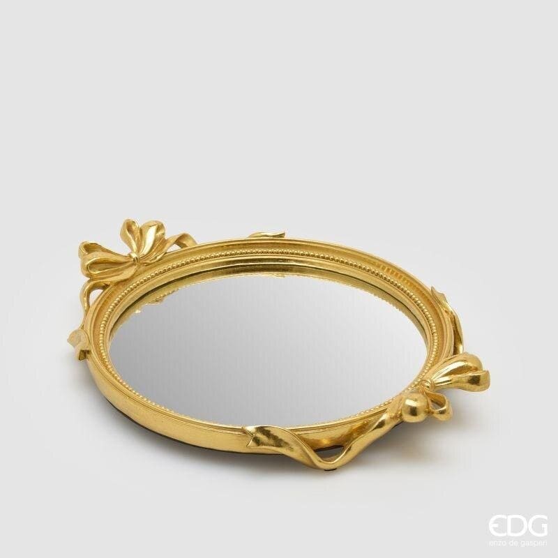 Vassoio a specchio ovale con cornice e fiocchi oro EDG lunghezza 37 cm. Elegante centro tavola di design neoclassico. Acquista su Savino Arte e Design!