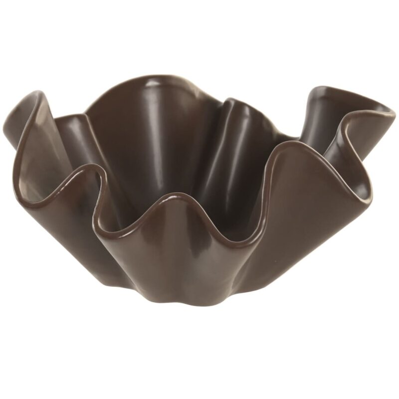 Centrotavola in ceramica marrone 30x14,5 cm con bordo ondulato. Elegante coppa d'arredo per il soggiorno e tavola. Acquista su Savino Arte e Design!