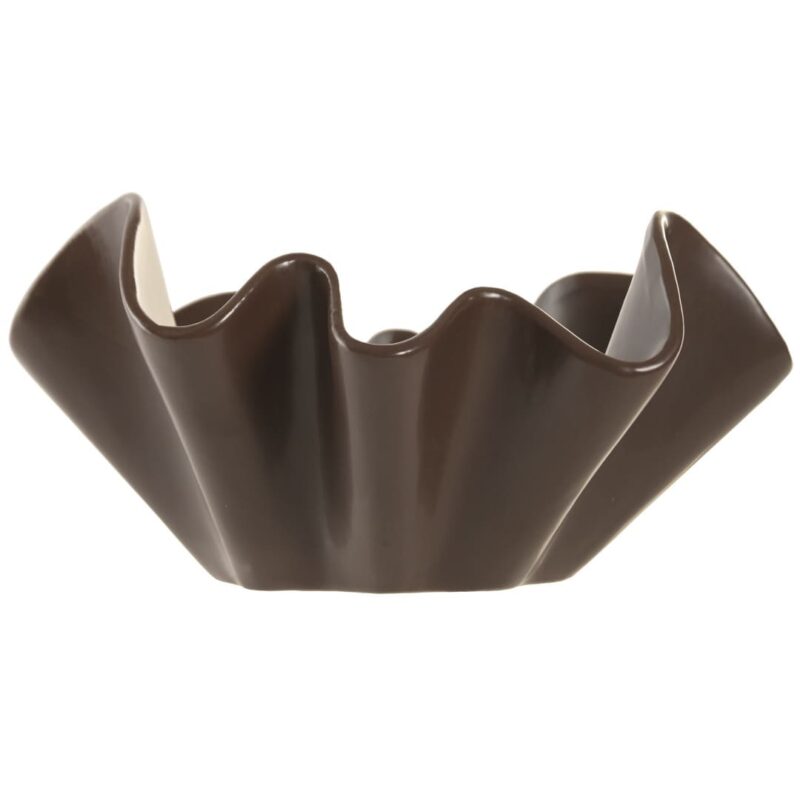 Centrotavola in ceramica marrone 30x14,5 cm con bordo ondulato. Elegante coppa d'arredo per il soggiorno e tavola. Acquista su Savino Arte e Design!