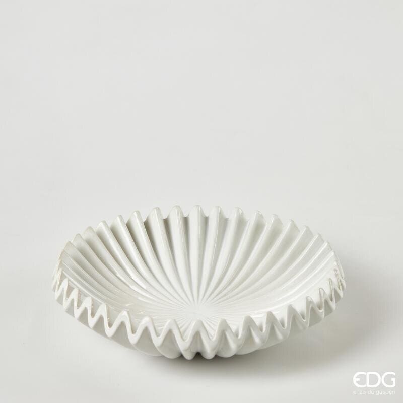 Centrotavola Raggiera EDG Enzo De Gasperi D 29 cm in ceramica bianca lucida. Design plissettato e luminoso. Acquista su Savino Arte e Design!