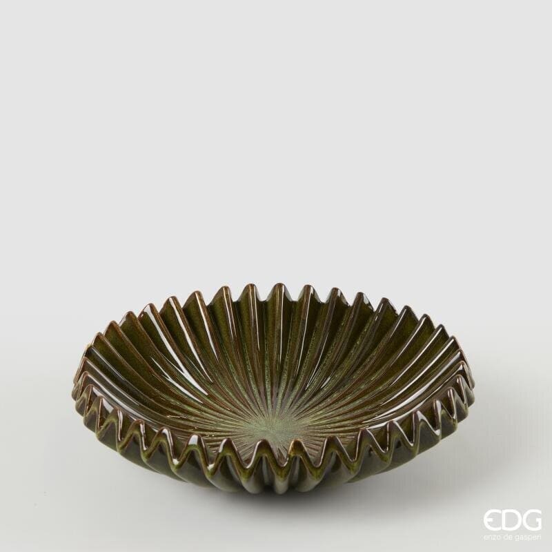Centrotavola Raggiera EDG Enzo De Gasperi D 29 cm in ceramica verde bosco lucida. Design plissettato e materico. Acquista su Savino Arte e Design!