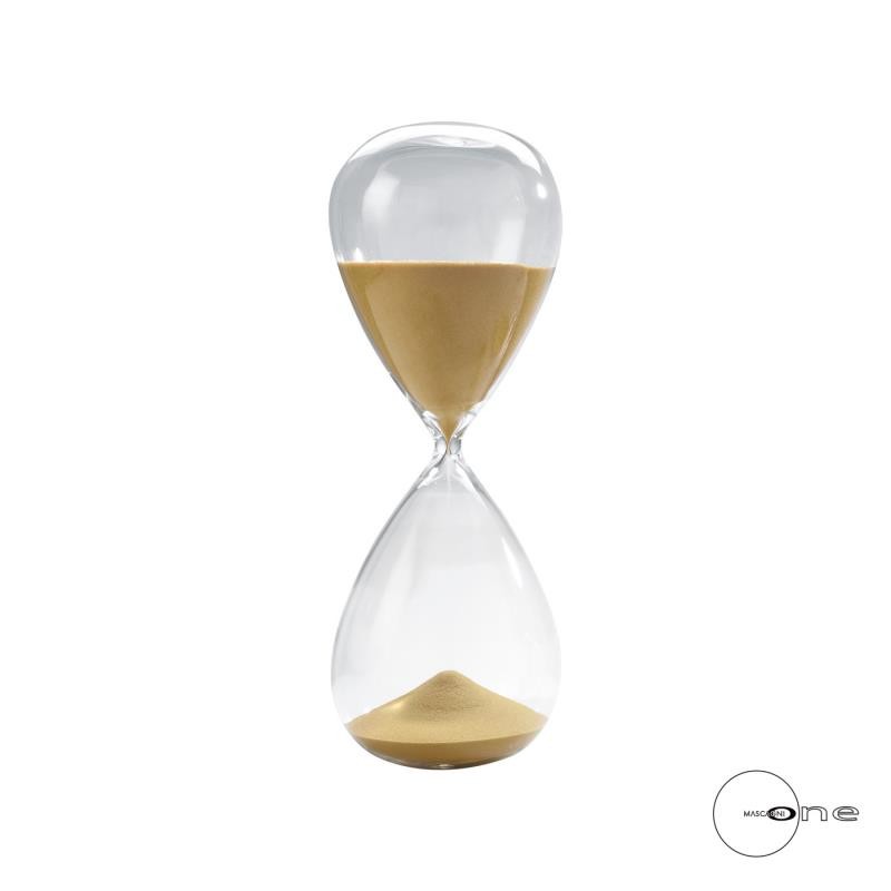 Clessidra decorativa Mascagni H 30 cm in vetro cristallino con sabbia dorata. Elegante scultura da tavolo e soggiorno. Acquista su Savino Arte e Design!