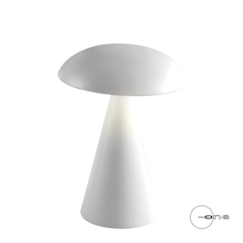 Lampada da tavolo LED ricaricabile a fungo Mascagni bianco opaco H 21 cm. Paralume orientabile e tecnologia touch senza fili. Acquista su Savino Arte e Design!