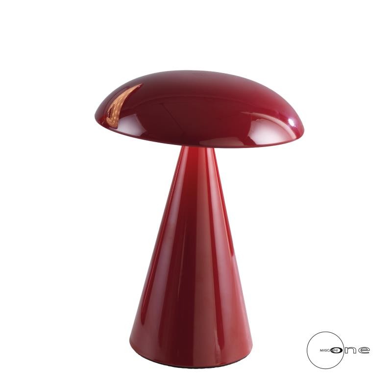 Lampada da tavolo LED ricaricabile a fungo Mascagni bordeaux lucido H 21 cm. Paralume orientabile e tecnologia touch senza fili.