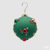 Sfera di Natale EDG 10 cm in vetro verde opaco con bolle tridimensionali rosse, verdi e dorate. Dettaglio prezioso. Acquista su Savino Arte e Design!